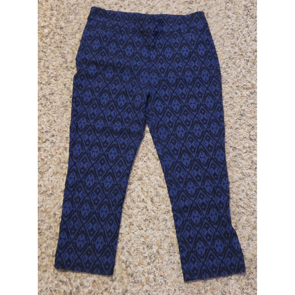 Chico's Stretchy Geometric Pattern Pants Women's Size‎ 1 (M/8) Black Blue
